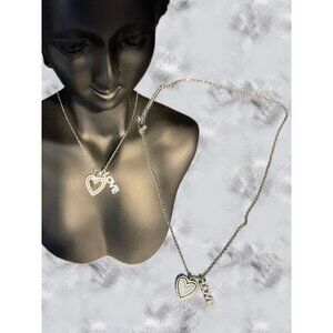 Lesa Michele Sterling Silver CZ Surrounding Heart & Love CZ Pendant Necklace